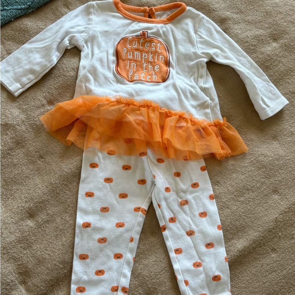 chick pea White and Orange 'Cutest Pumpkin in the Patch' Baby Matching Set